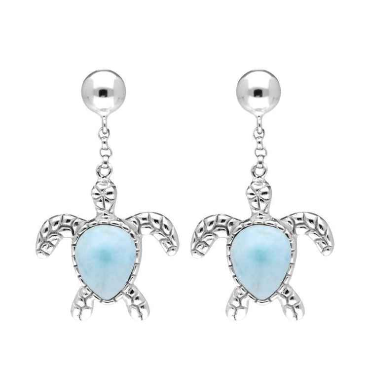 Sterling Silver Larimar Turtle Drop Earrings - Option1 Value Silver