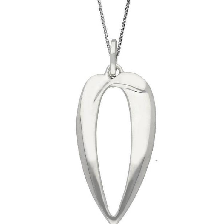 Sterling Silver Long Tear Drop Necklace - Silver