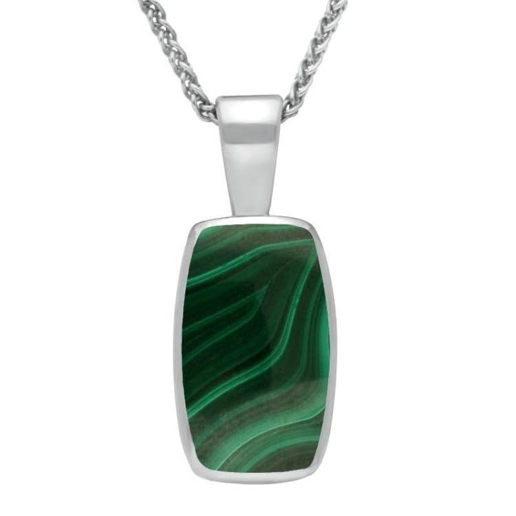 Sterling Silver Malachite Barrel Shaped Necklace