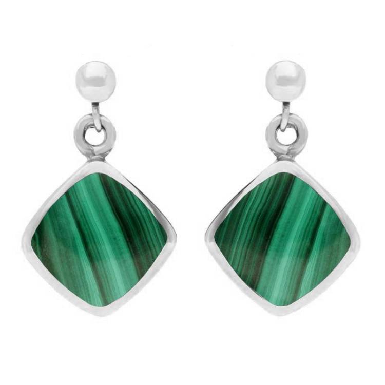 Sterling Silver Malachite Dinky Drop Earrings - Silver