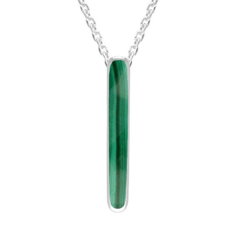 Sterling Silver Malachite Lineaire Drop Oval Necklace