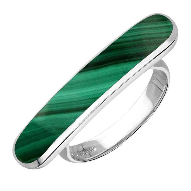 Sterling Silver Malachite Lineaire Long Oval Ring