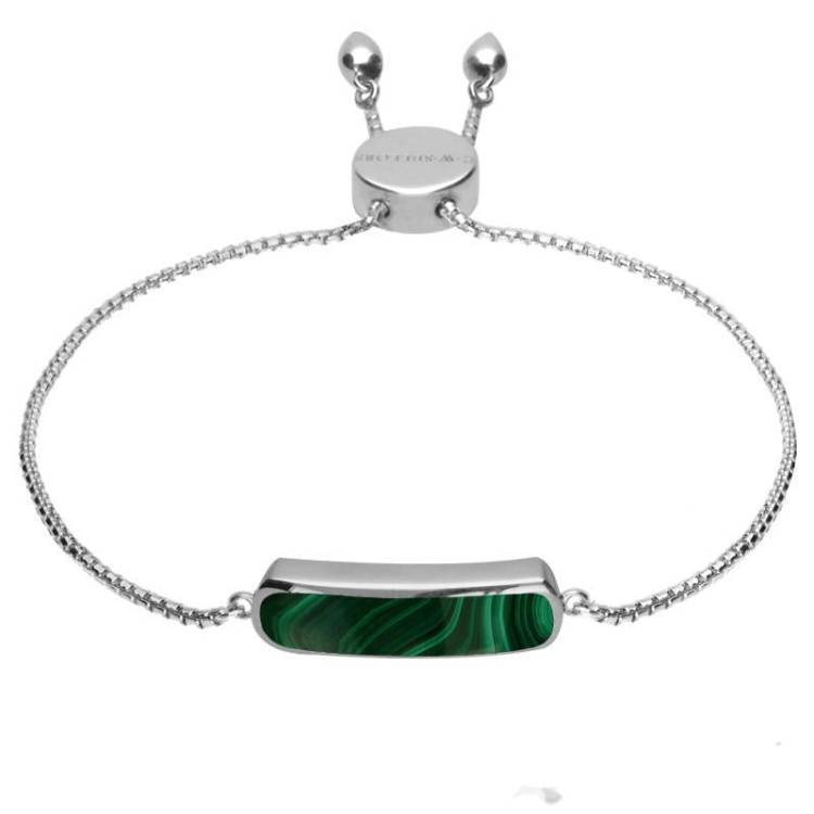 Sterling Silver Malachite Lineaire Petite Bracelet