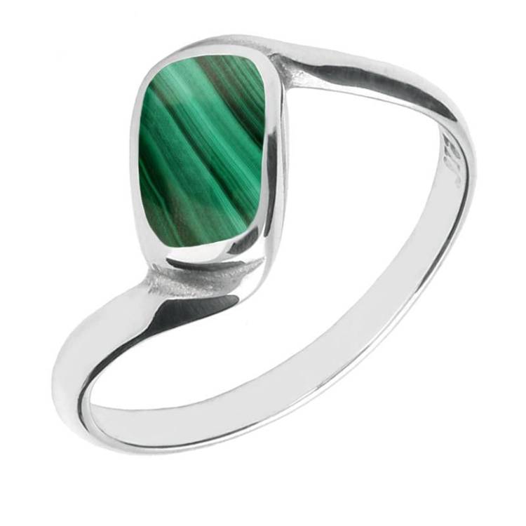Sterling Silver Malachite Oblong Twist Shank Ring - Silver