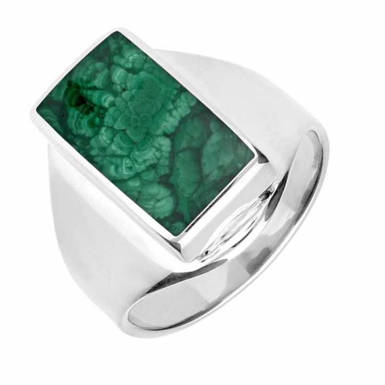 Sterling Silver Malachite Small Oblong Ring - Silver