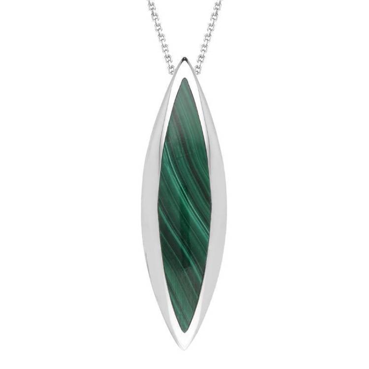 Sterling Silver Malachite Toscana Long Marquise Necklace - Silver