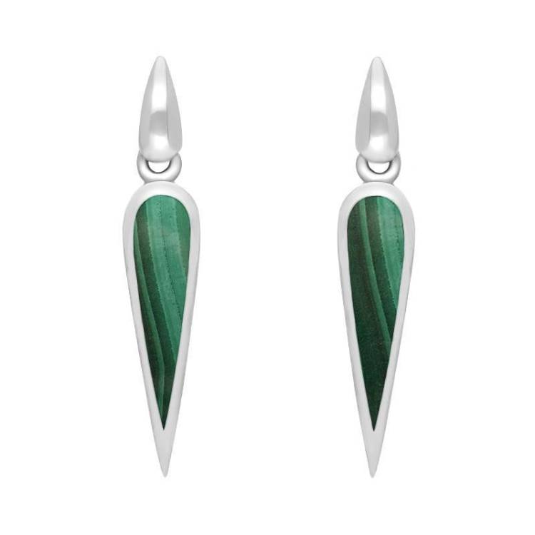 Sterling Silver Malachite Toscana Slim Pear Drop Earrings - Silver