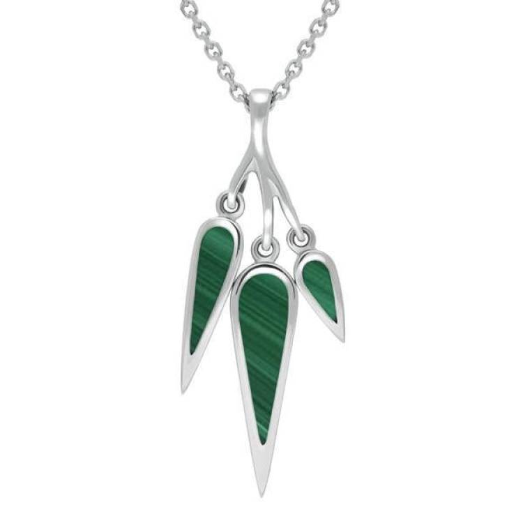 Sterling Silver Malachite Toscana Three Drop Graduated Necklace - Silver