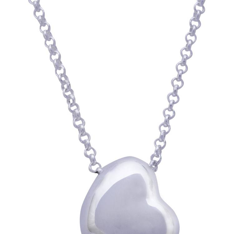 Sterling Silver Medium 3D Heart Necklace - Silver