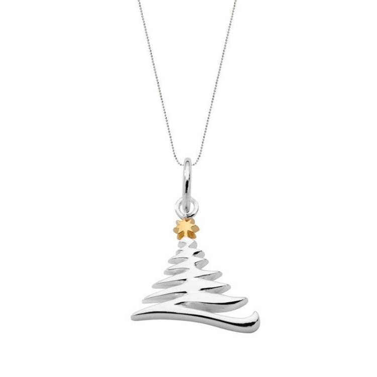 Sterling Silver Medium Abstract Christmas Tree Necklace - Option1 Value Yellow Gold