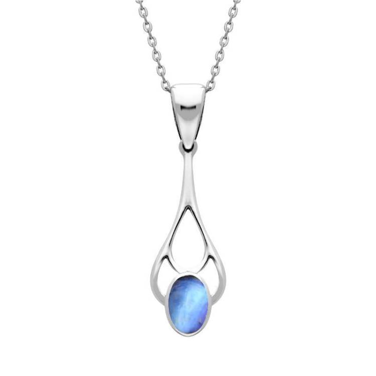 Sterling Silver Moonstone Large Oval Spoon Necklace - Silver
