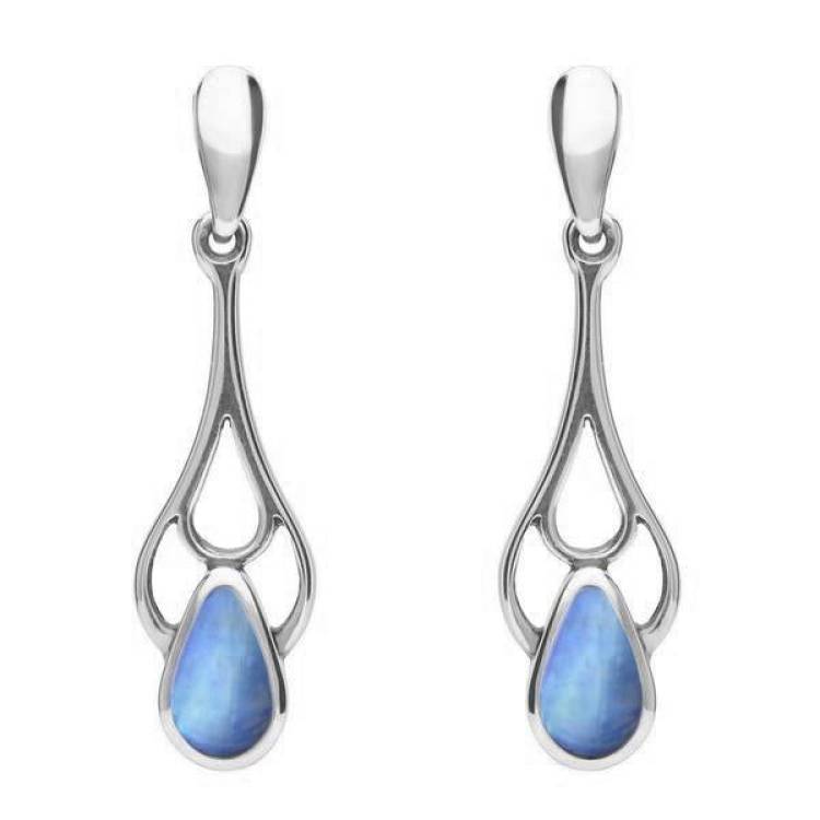 Sterling Silver Moonstone Pear Spoon Earrings - Silver