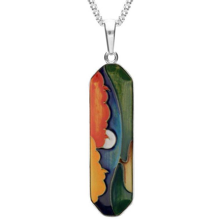 Sterling Silver Moorcroft Full Moon Eight Sided Bar Necklace - Silver