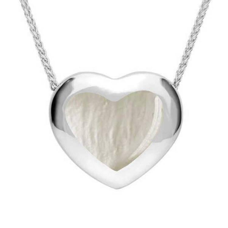 Sterling Silver Mother Of Pearl Framed Heart Necklace