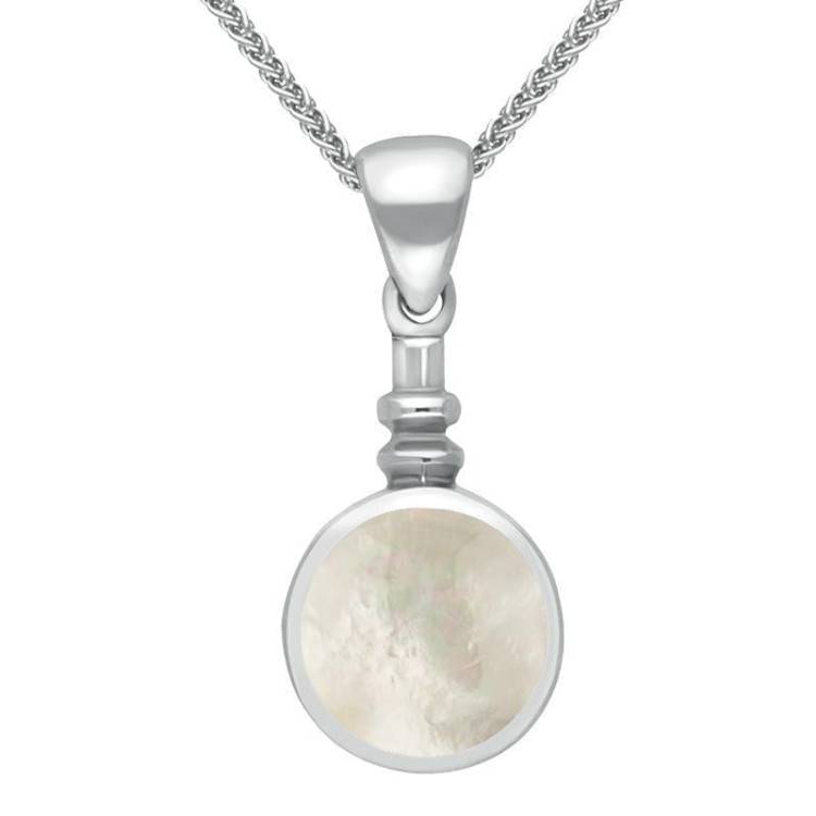 Sterling Silver Mother of Pearl Bottle Top Necklace - Silver