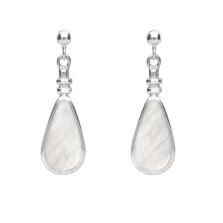 Sterling Silver Mother of Pearl Bottle Top Pear Drop Earrings - Silver