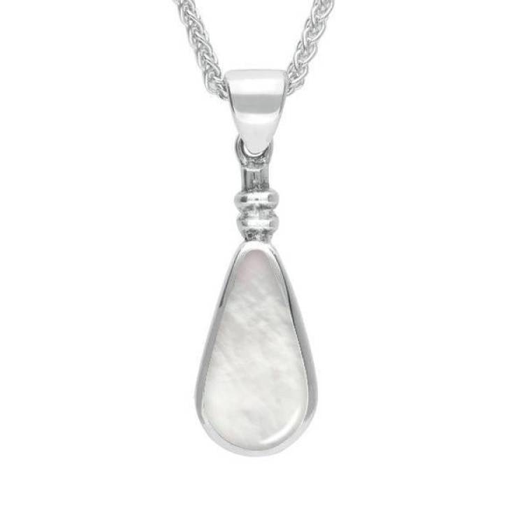 Sterling Silver Mother of Pearl Bottle Top Pear Necklace - Silver