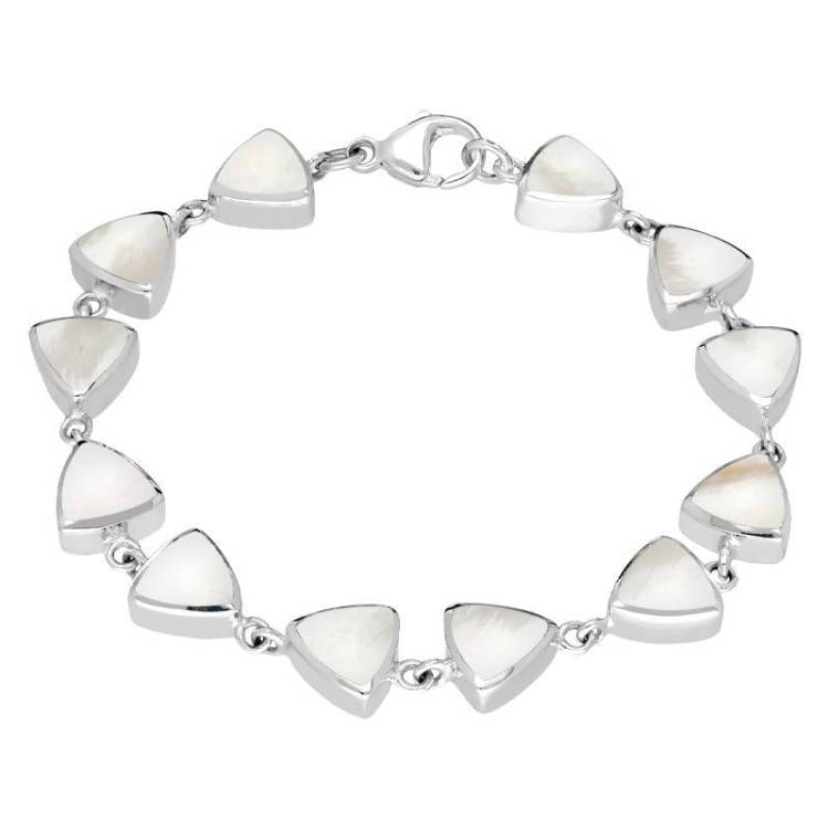 Sterling Silver Mother of Pearl Curved Triangle Bracelet - Silver