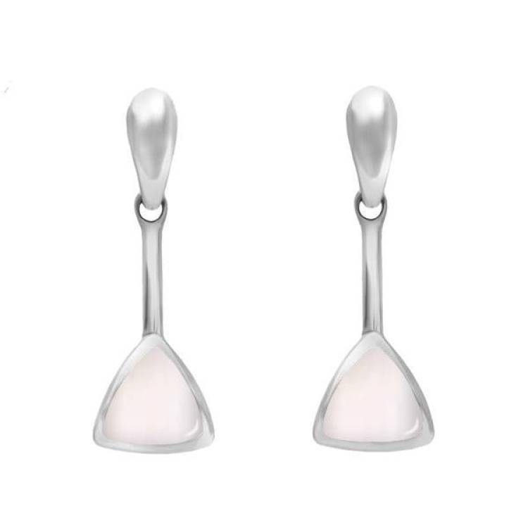Sterling Silver Mother of Pearl Curved Triangle Drop Earrings - Silver