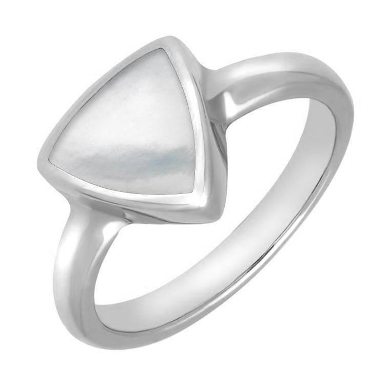Sterling Silver Mother of Pearl Curved Triangle Ring - Silver