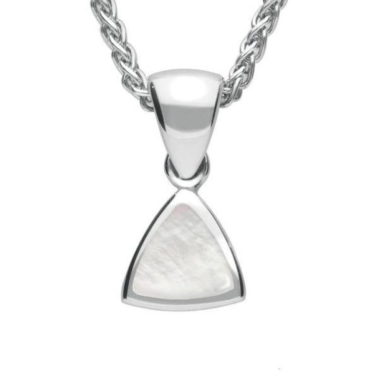 Sterling Silver Mother of Pearl Curved Triangle Small Necklace - Silver