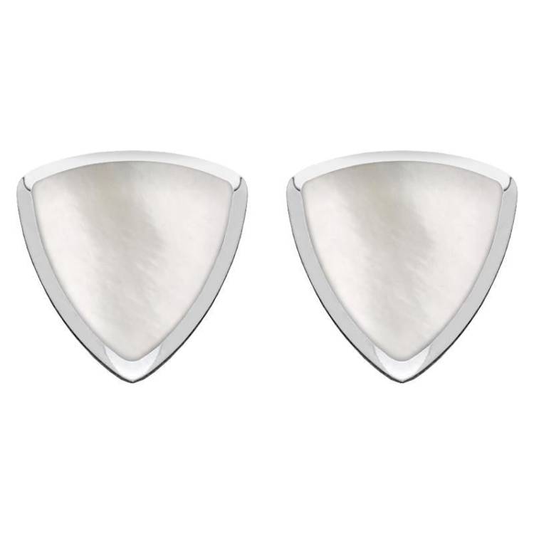 Sterling Silver Mother of Pearl Curved Triangle Stud Earrings - Option1 Value Silver