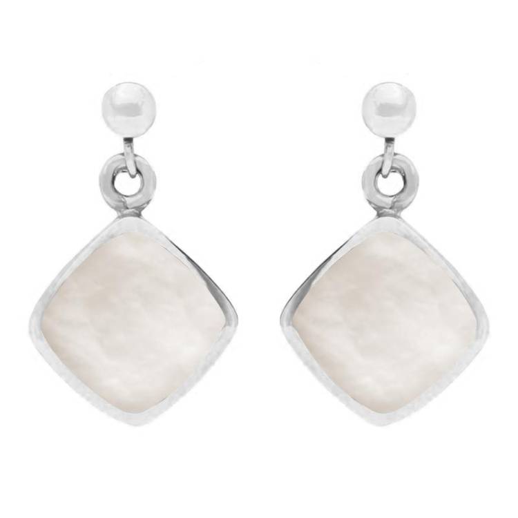 Sterling Silver Mother of Pearl Cushion Drop Earrings - Silver
