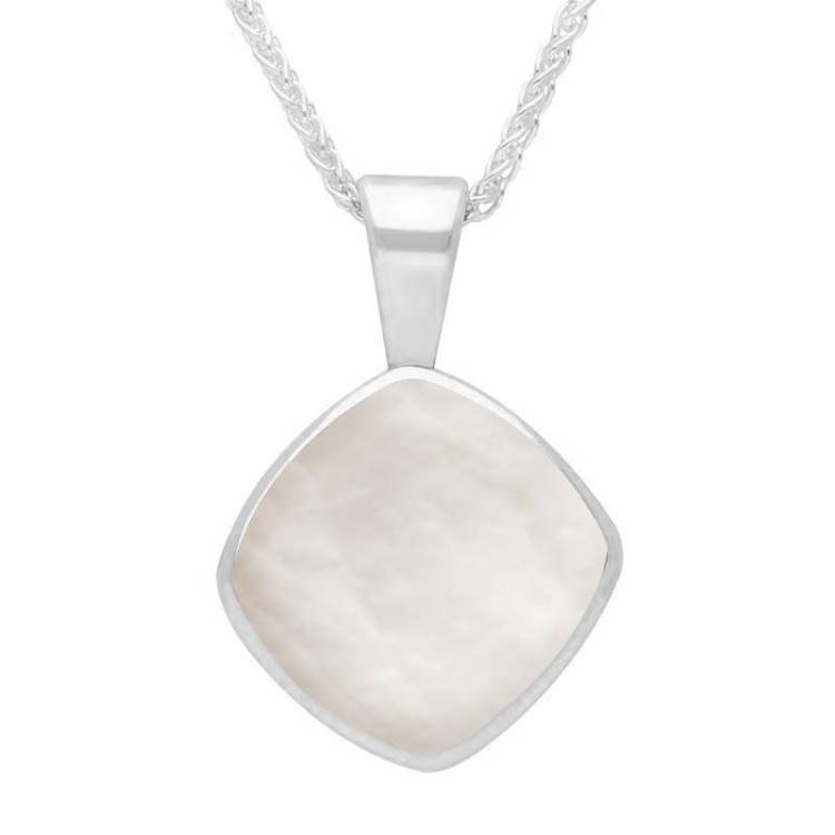 Sterling Silver Mother of Pearl Cushion Shaped Necklace - Silver