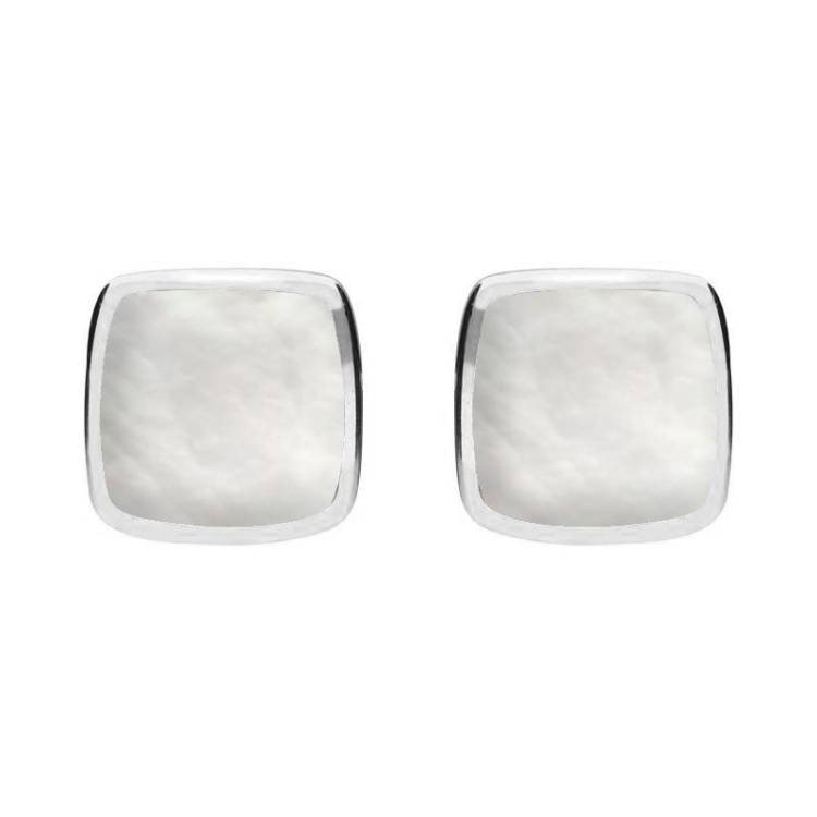Sterling Silver Mother of Pearl Cushion Stud Earrings - Silver