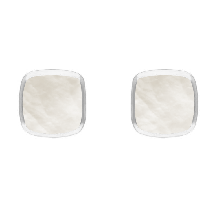 Sterling Silver Mother of Pearl Dinky Cushion Stud Earrings - Silver