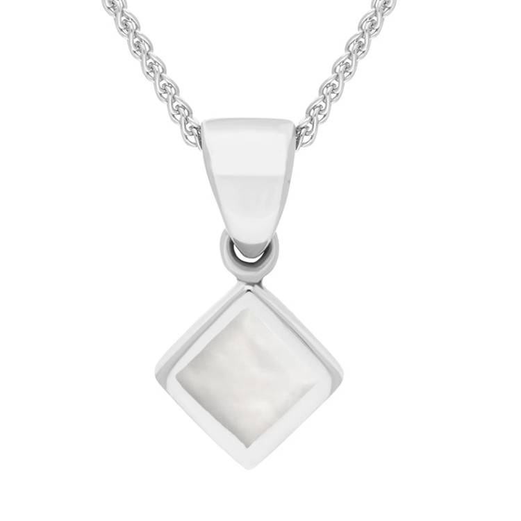 Sterling Silver Mother of Pearl Dinky Square Necklace - Silver