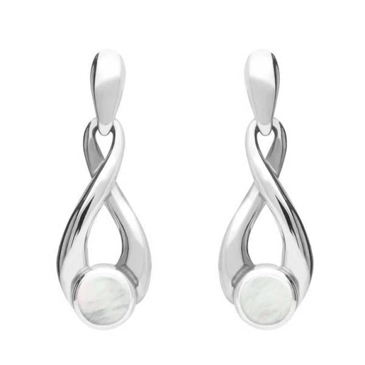 Sterling Silver Mother of Pearl Eternity Loop Drop Earrings - Silver