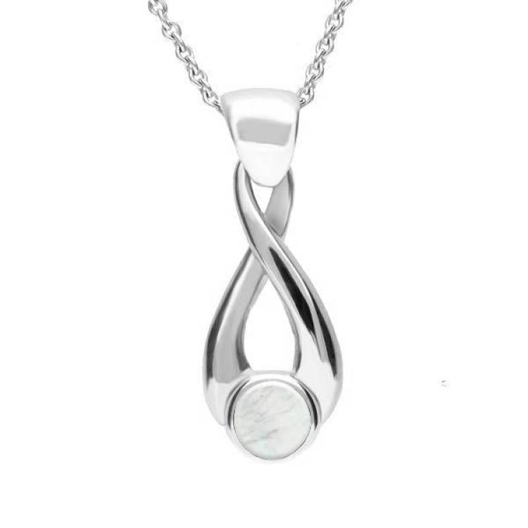 Sterling Silver Mother of Pearl Eternity Loop Necklace - Silver
