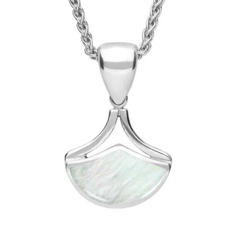 Sterling Silver Mother of Pearl Fan Shaped Necklace - Silver