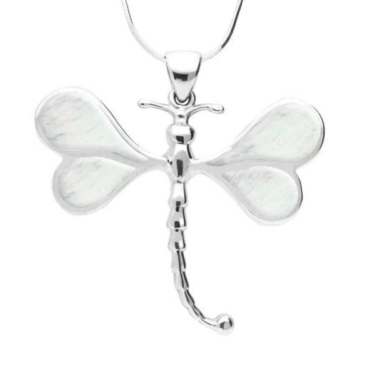Sterling Silver Mother of Pearl Four Stone Dragonfly Necklace
