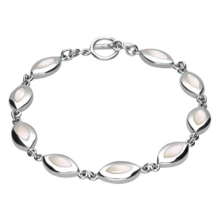 Sterling Silver Mother of Pearl Framed Marquise Bracelet - Silver