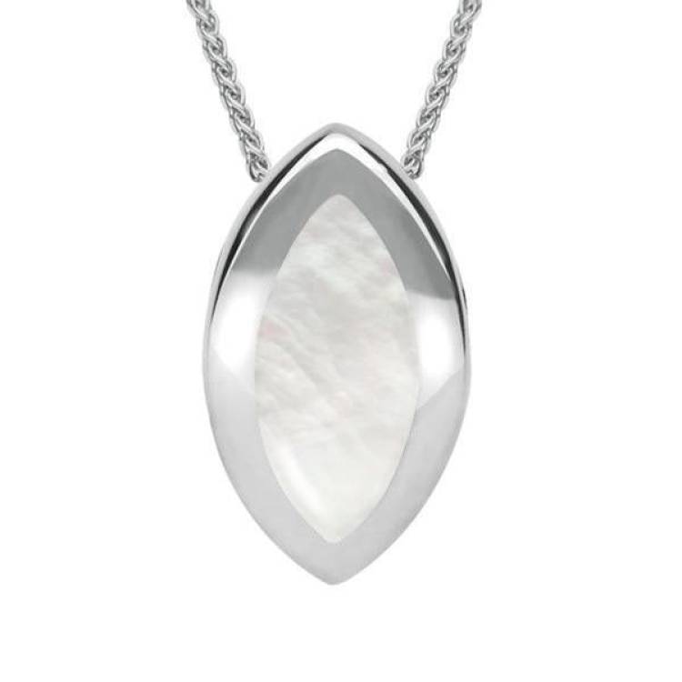 Sterling Silver Mother of Pearl Framed Marquise Necklace
