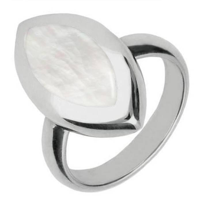 Sterling Silver Mother of Pearl Framed Marquise Ring - Silver