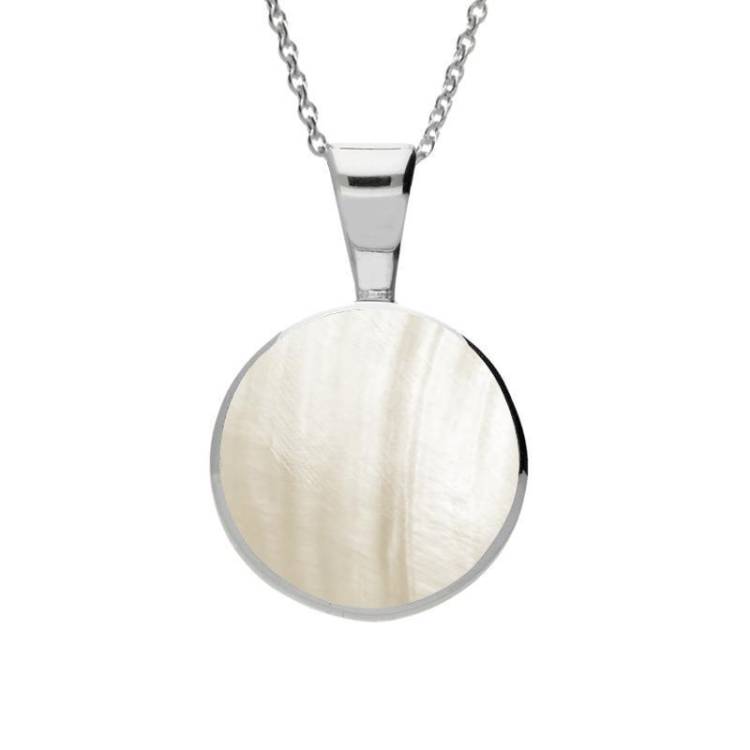 Sterling Silver Mother of Pearl Heritage Round Necklace - Silver