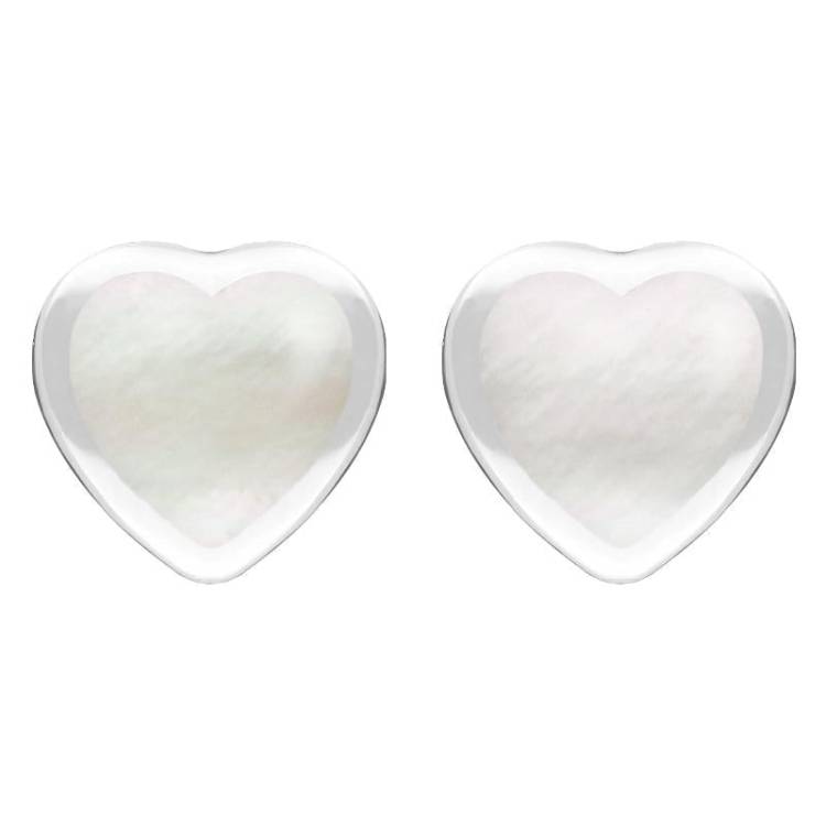 Sterling Silver Mother of Pearl Large Framed Heart Stud Earrings - Silver