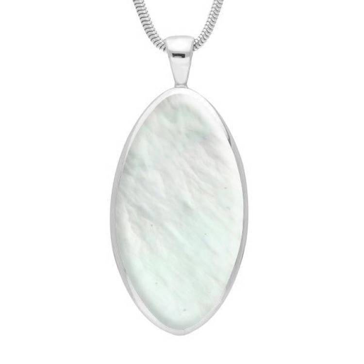 Sterling Silver Mother of Pearl Large Oval Necklace - Silver