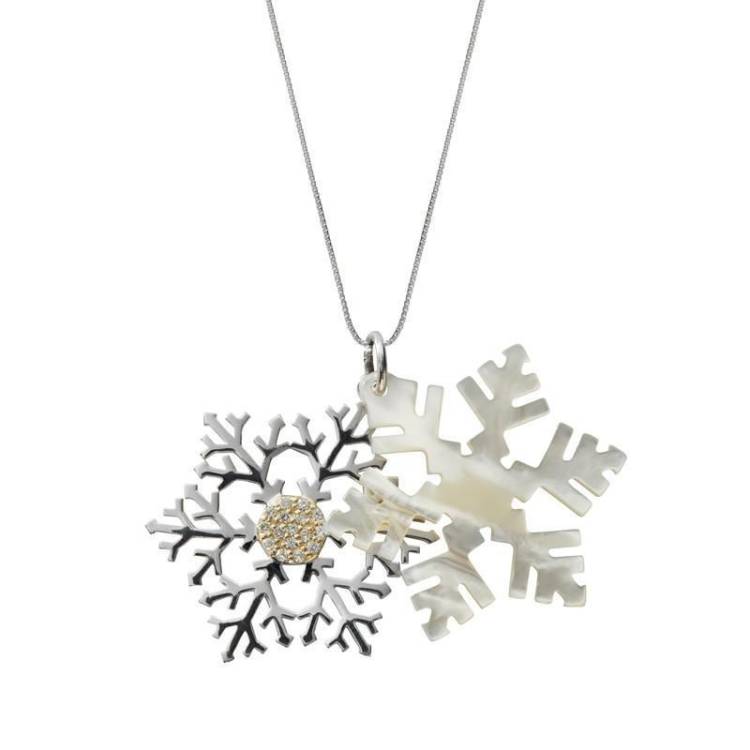 Sterling Silver Mother of Pearl Large Snowflake Necklace - Option1 Value Silver