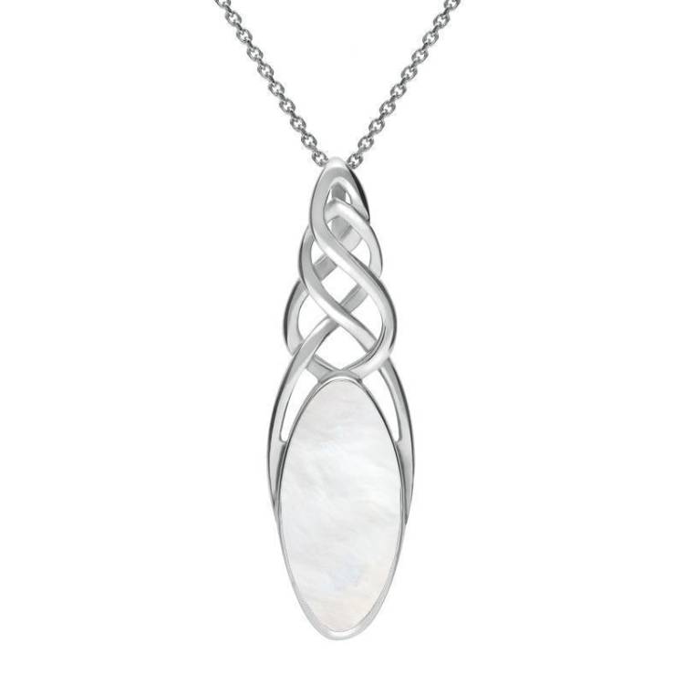 Sterling Silver Mother of Pearl Long Marquise Celtic Necklace - Option1 Value