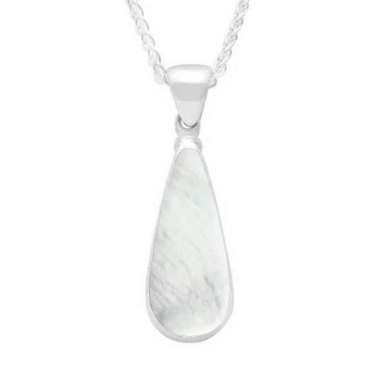 Sterling Silver Mother of Pearl Long Pear Necklace - Silver