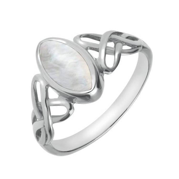 Sterling Silver Mother of Pearl Marquise Celtic Ring