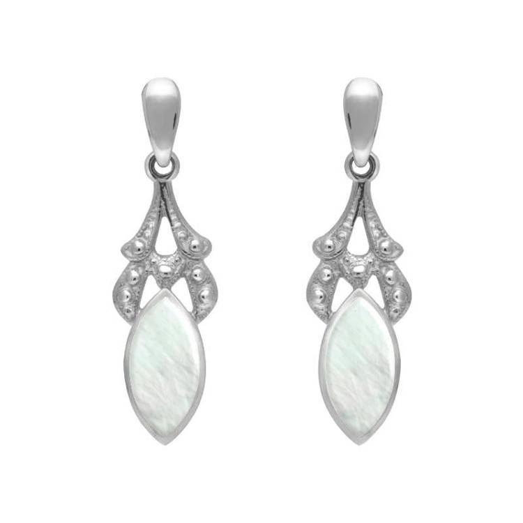 Sterling Silver Mother of Pearl Marquise Drop Earrings - Silver