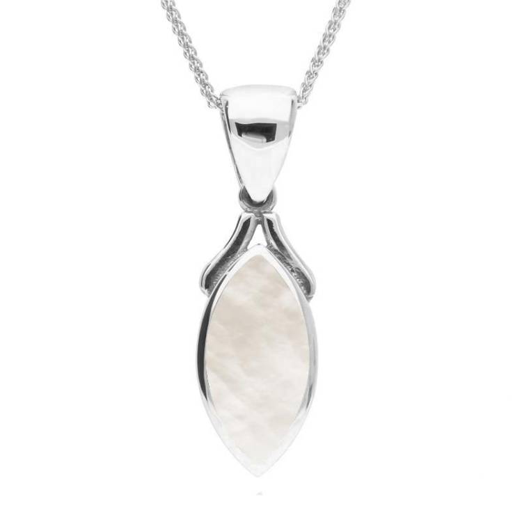 Sterling Silver Mother of Pearl Marquise Necklace - Silver