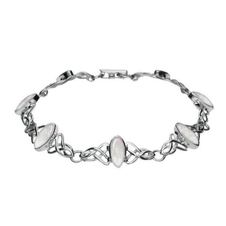 Sterling Silver Mother of Pearl Marquise Shaped Celtic Bracelet - Silver
