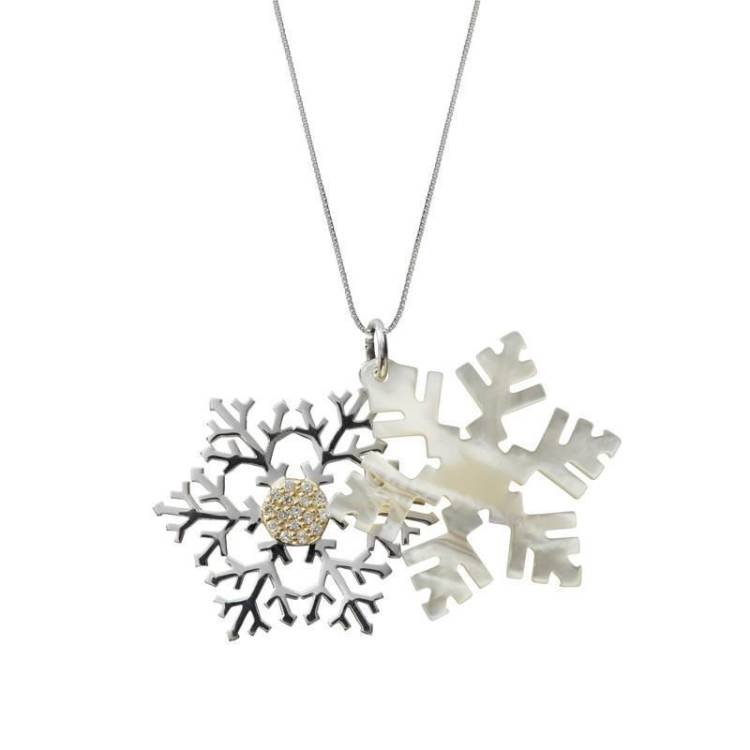 Sterling Silver Mother of Pearl Medium Snowflake Necklace - Option1 Value Silver