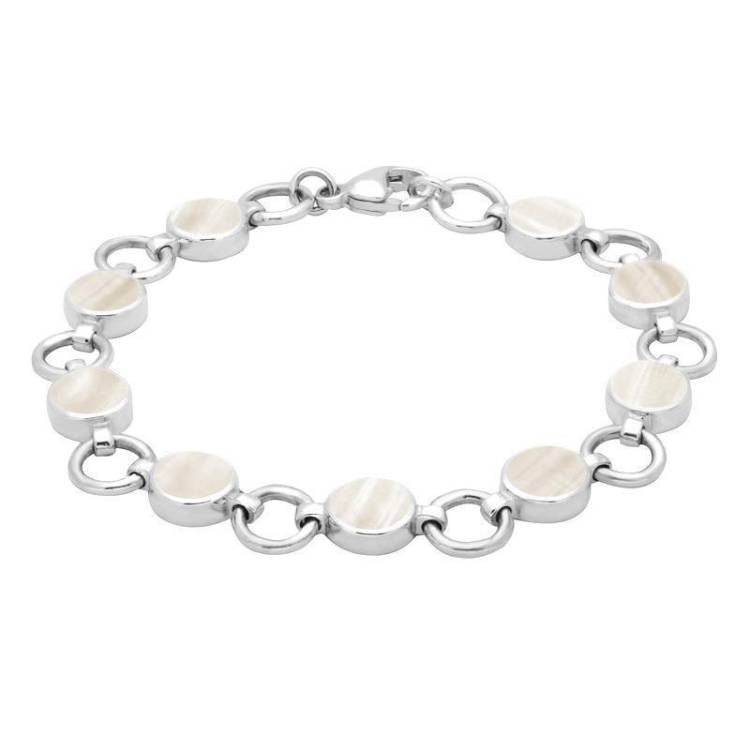 Sterling Silver Mother of Pearl Nine Stone Round Ring Bracelet - Silver